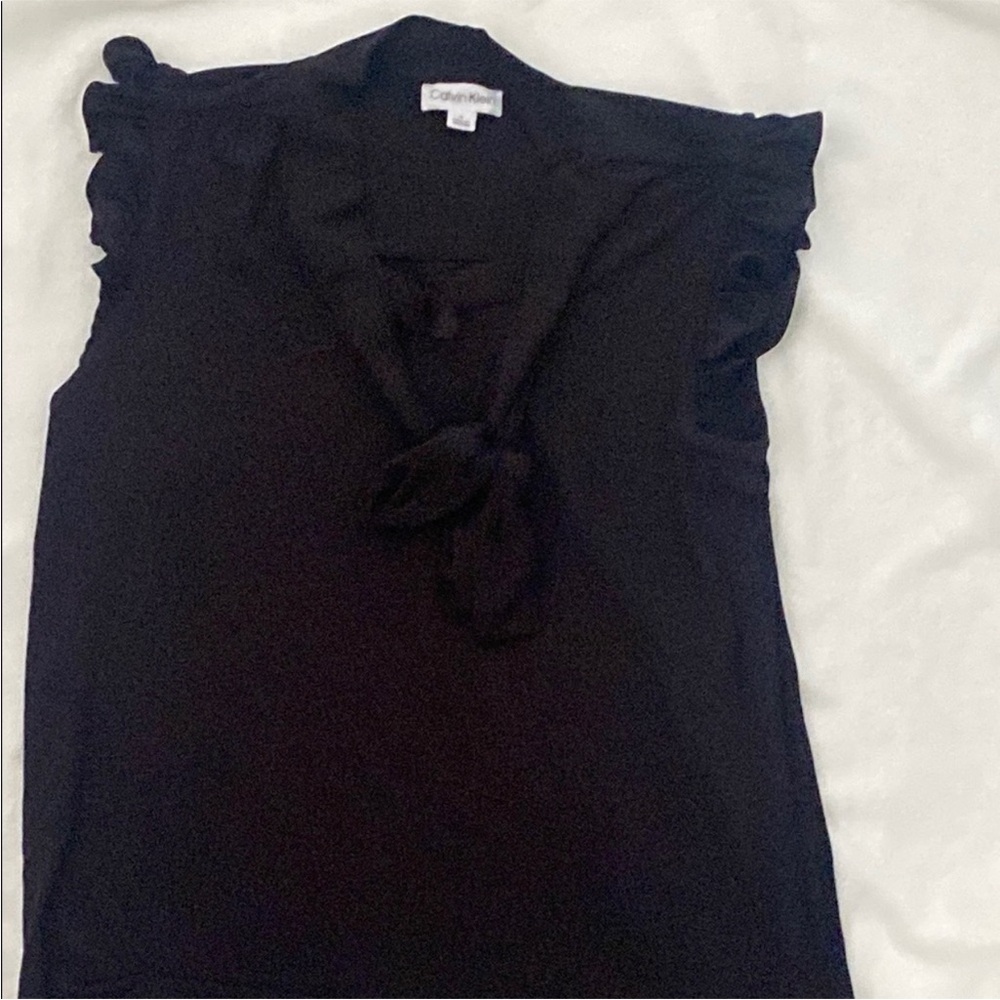 Calvin Klein Black Ruffled Tie Front Blouse. Blouse S - Picture 4 of 9